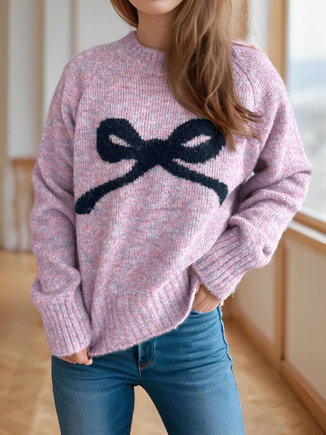 Cutesy Bow Long Sleeve Sweater