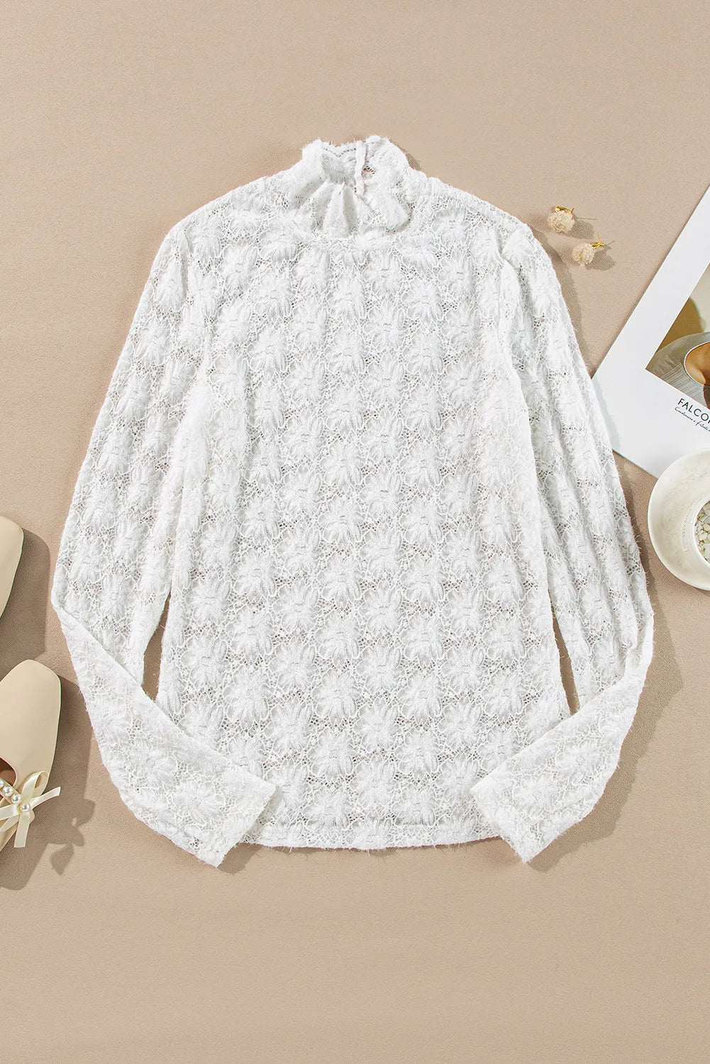 White Lace Long Sleeve Top