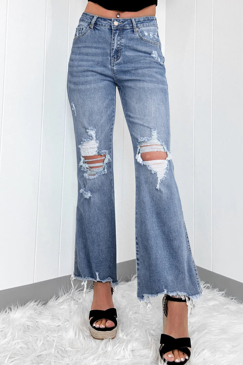 The Bees Knees Distressed Raw Hem Bootcut Jeans