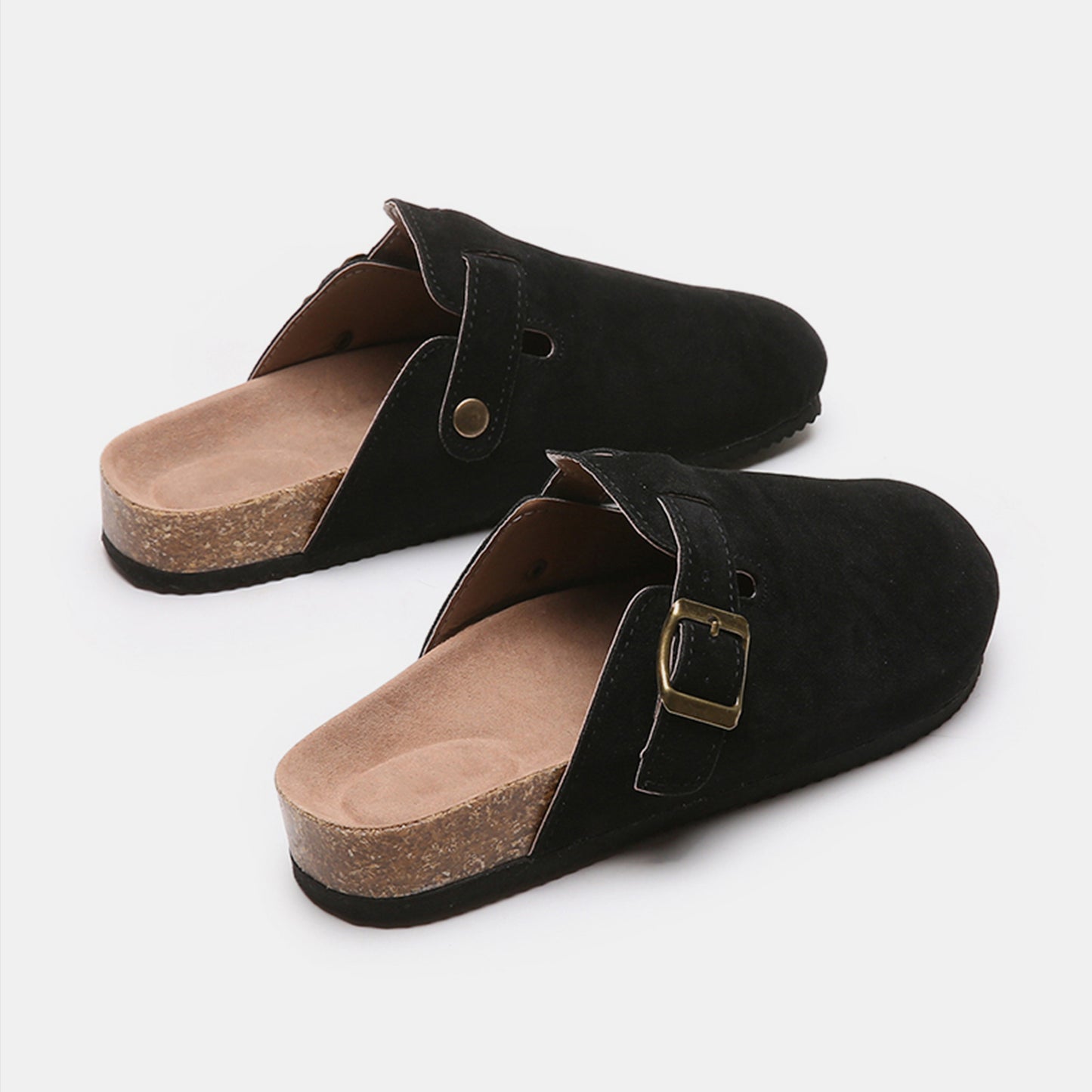 Suede Closed Toe Buckle Slides