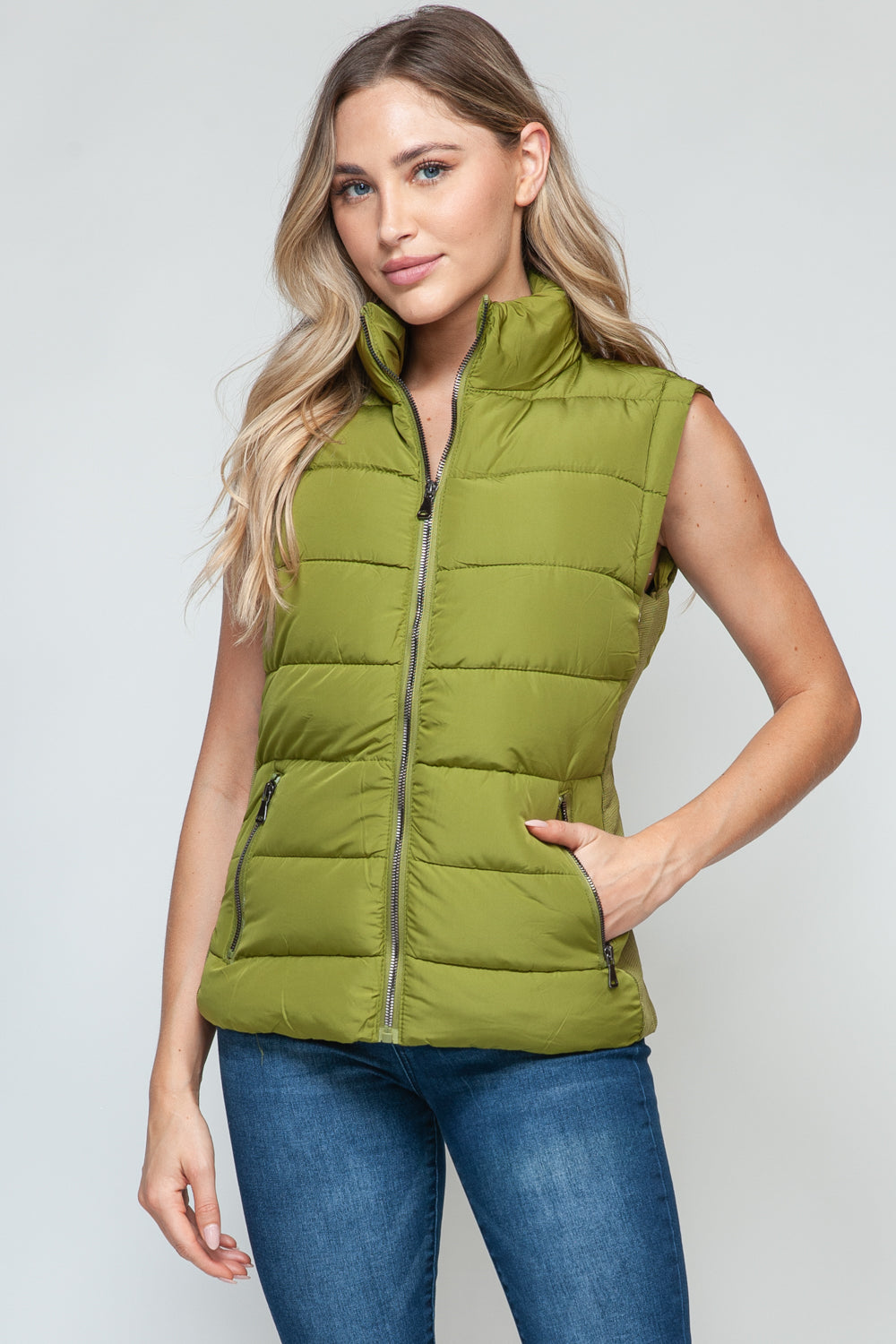 Lime Green Zip Up Turtleneck Vest with Pockets