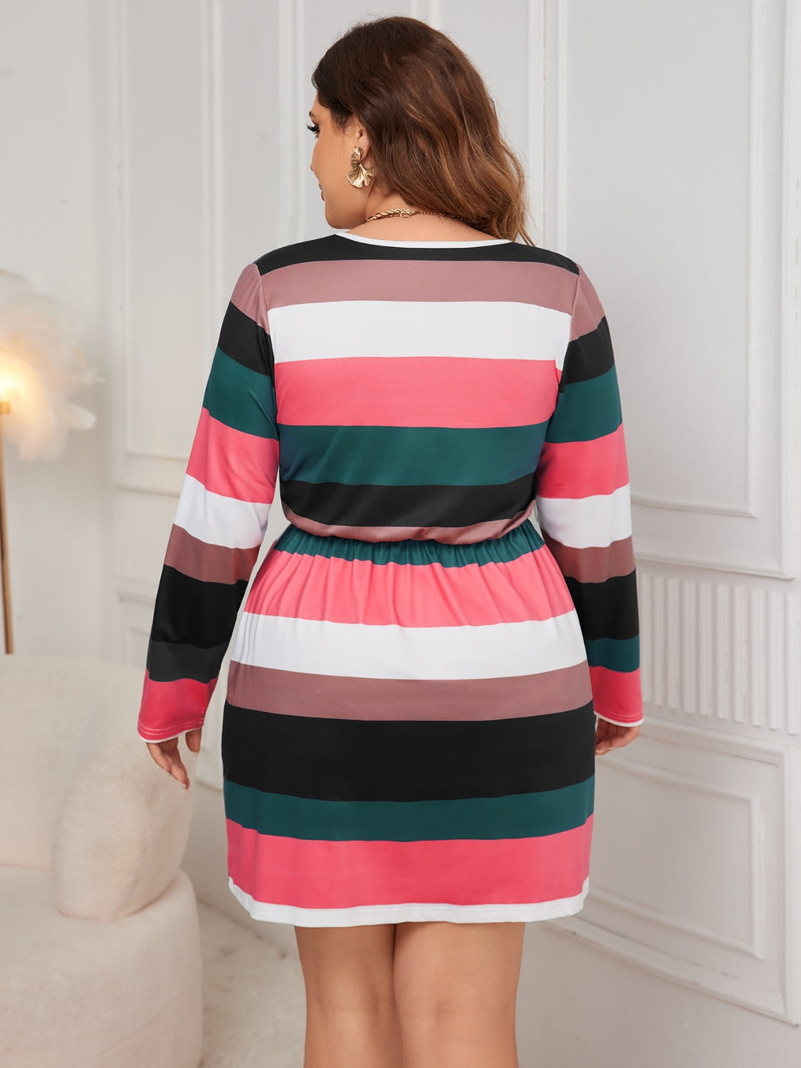 Plus Size Striped V-Neck Mini Dress