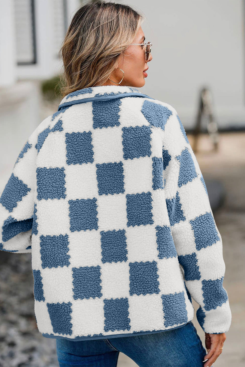 Checkered Snap Down Teddy Jacket