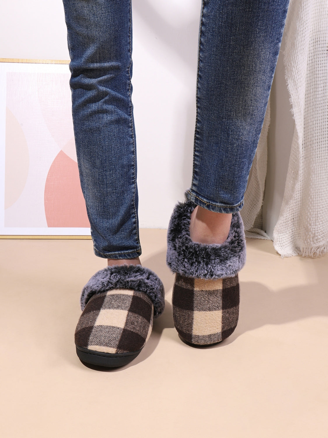 Plaid Furry Slippers