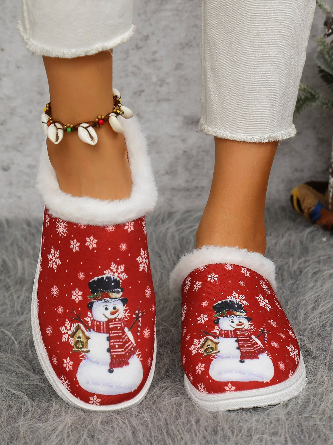 Snowman Slippers with Faux Fur