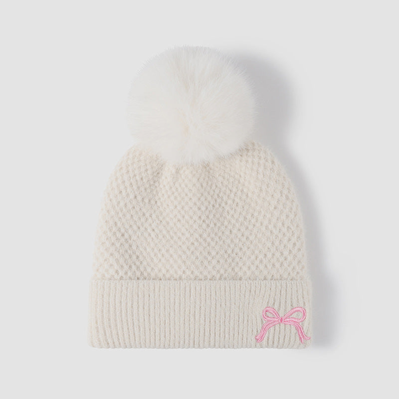 Bow Knit Hat with Pompom