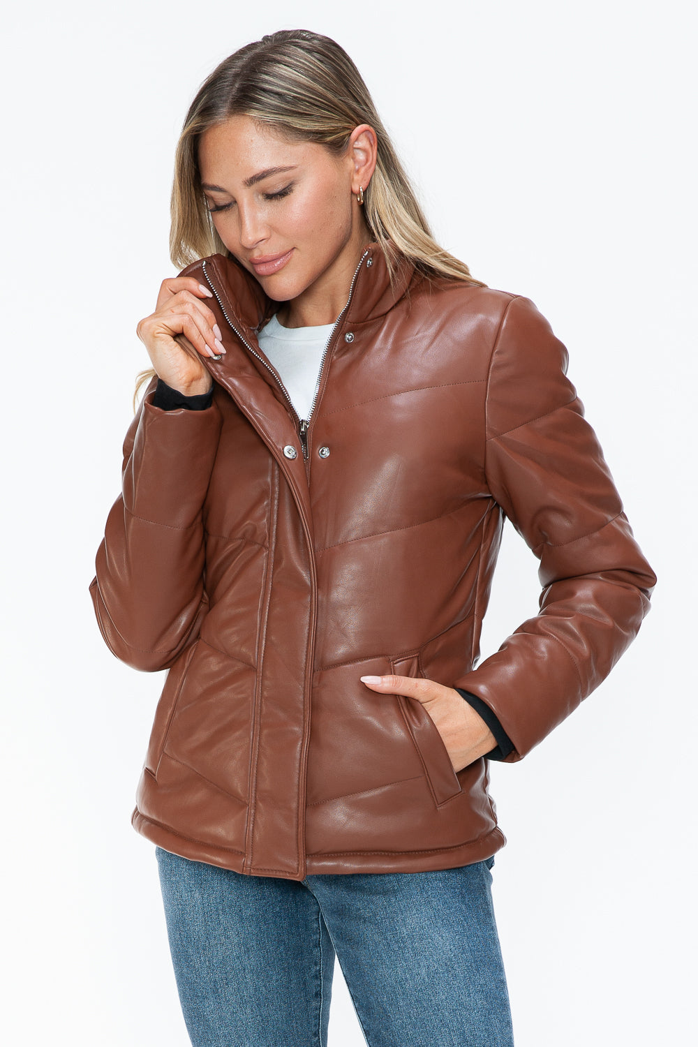 Pocketed Zip Up Turtleneck Puffer Jacket