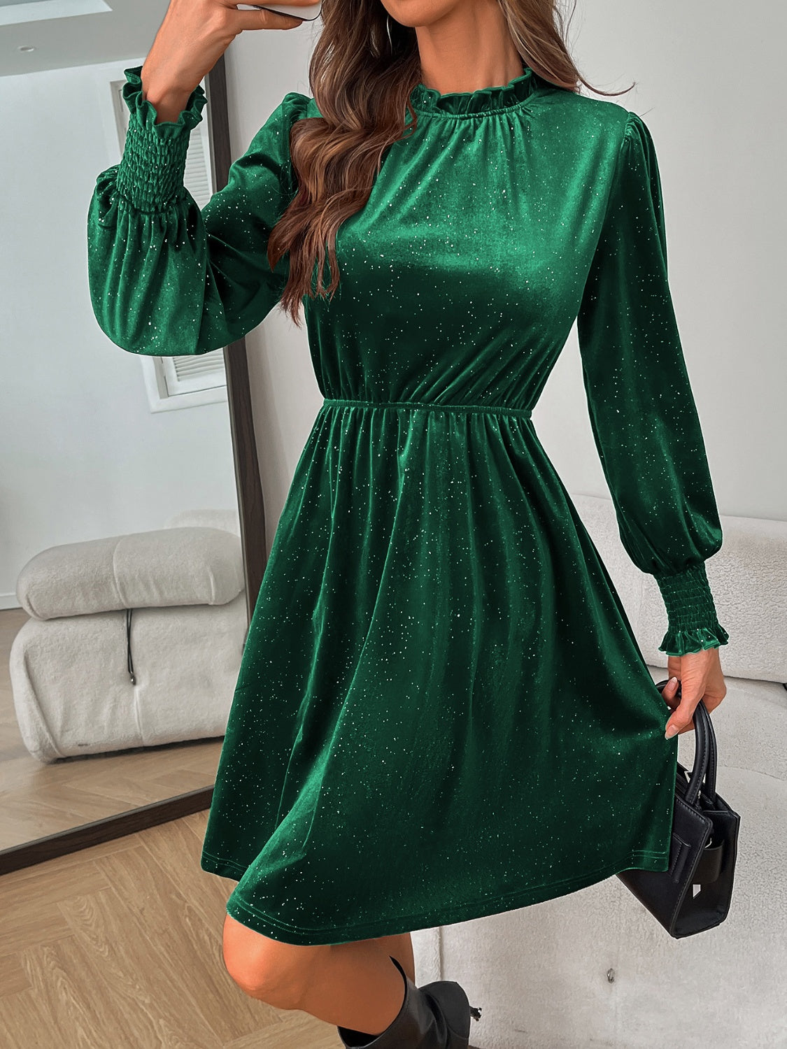 Glitter Long Sleeve Mini Dress