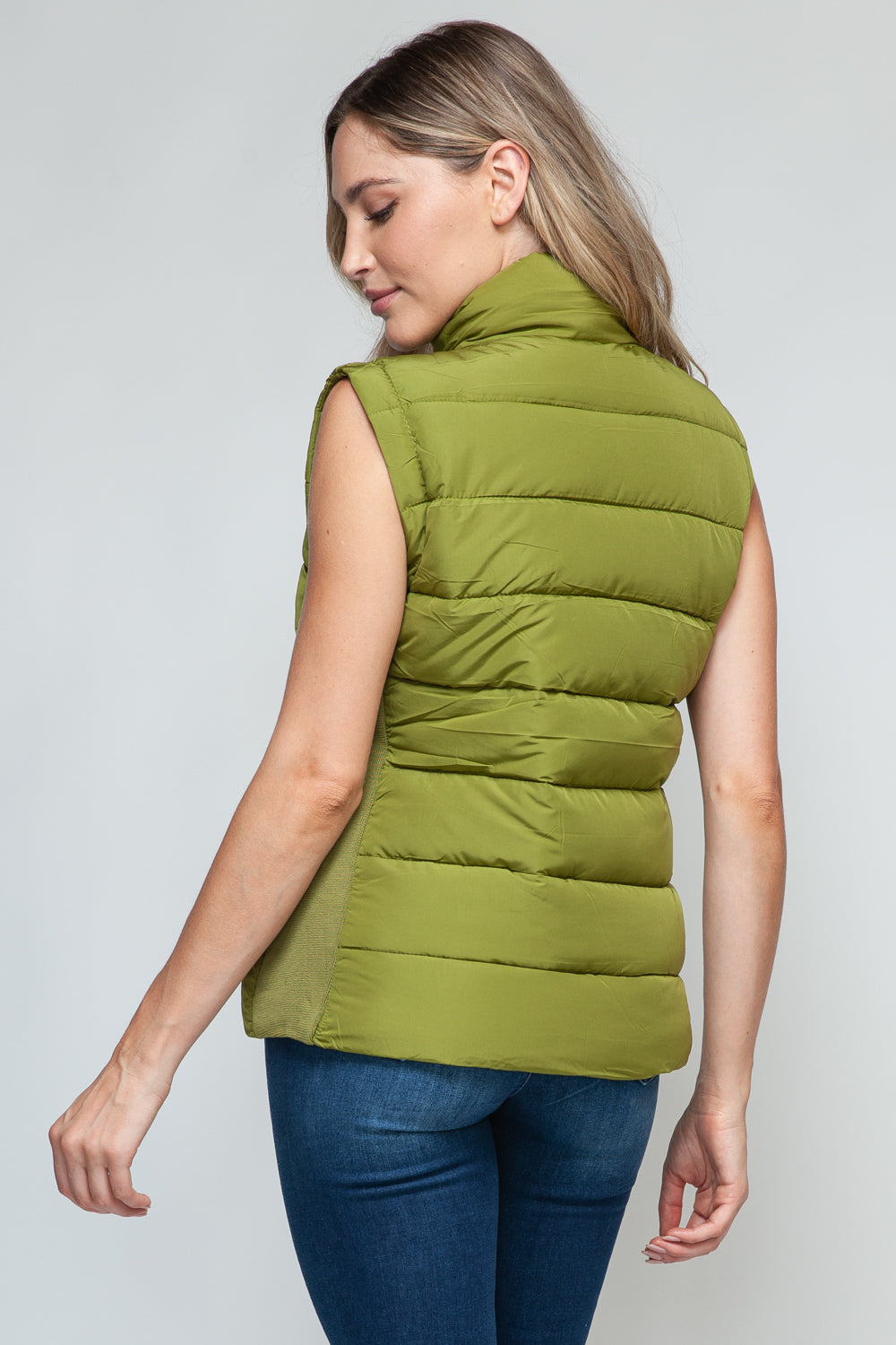 Lime Green Zip Up Turtleneck Vest with Pockets