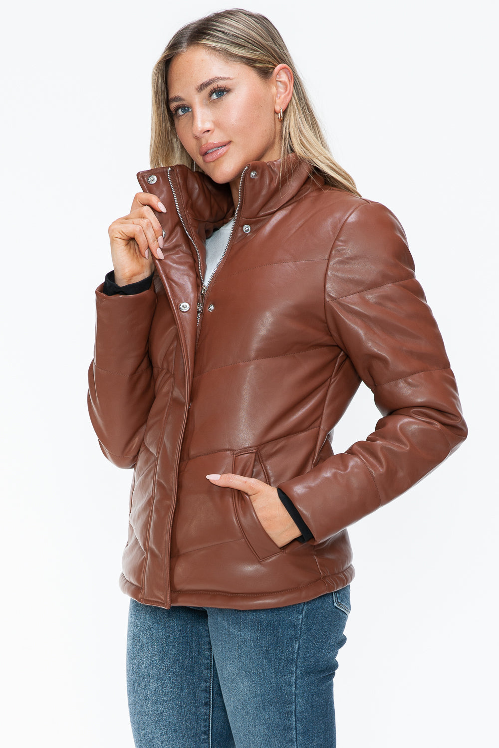 Pocketed Zip Up Turtleneck Puffer Jacket