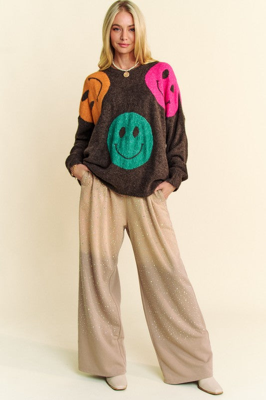 Dark Brown Davi & Dani Smile Oversize Sweater