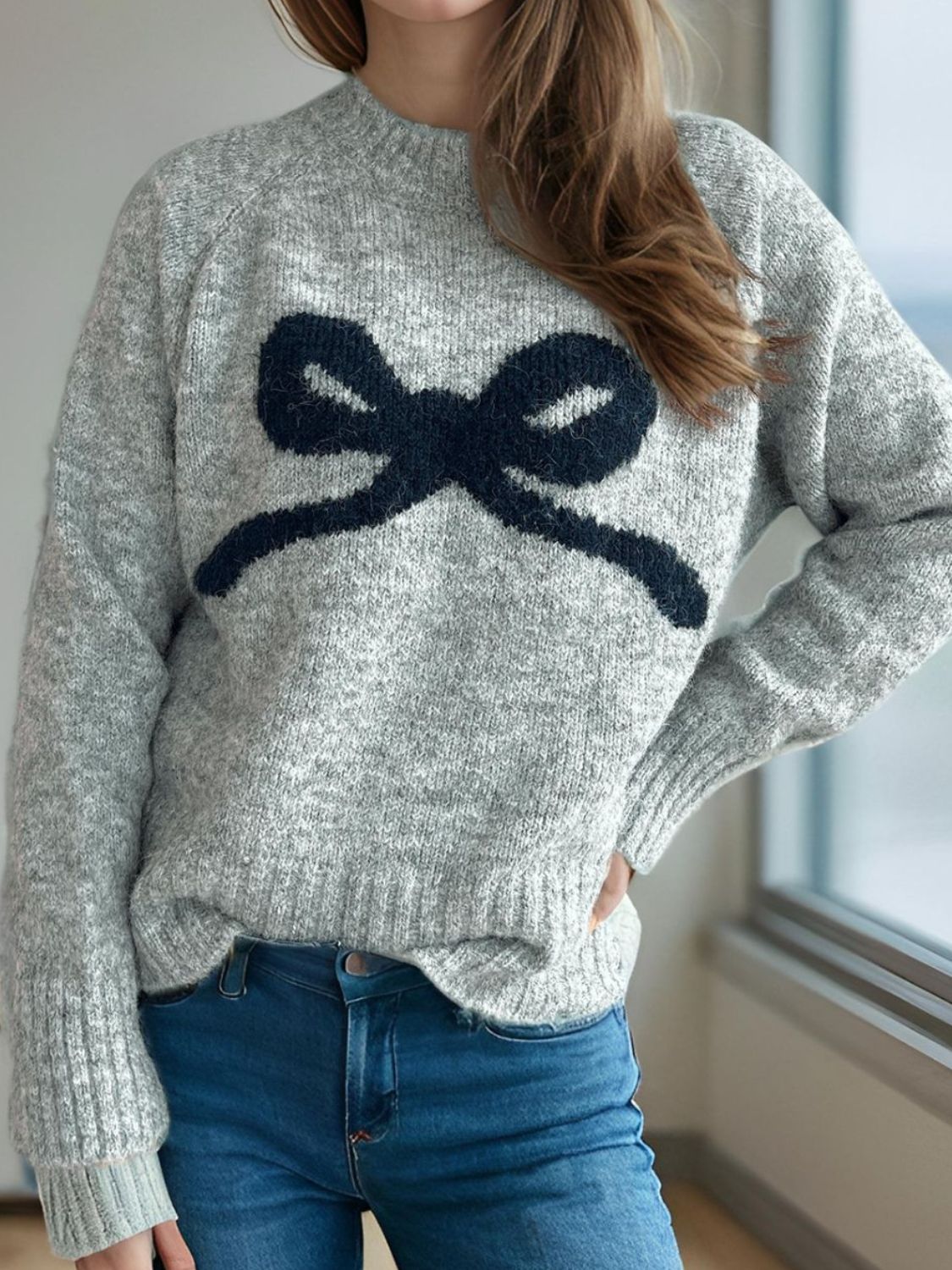 Cutesy Bow Long Sleeve Sweater