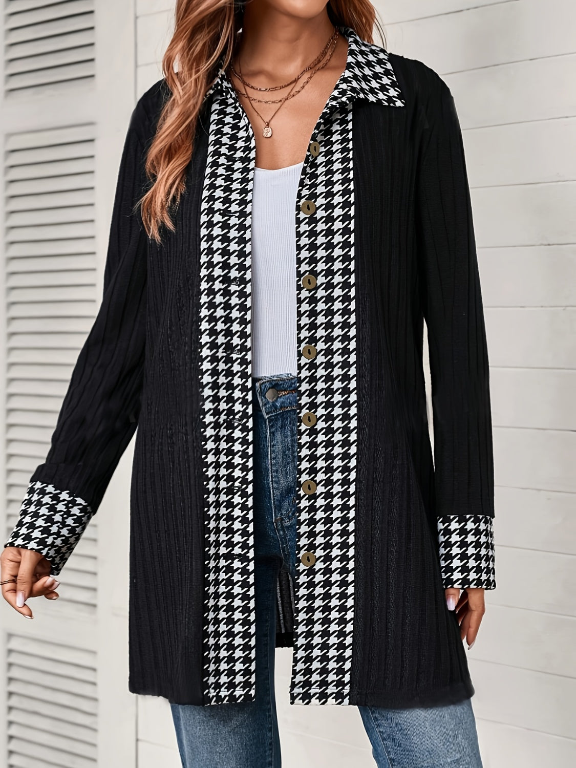 Houndstooth Button Up Cardigan