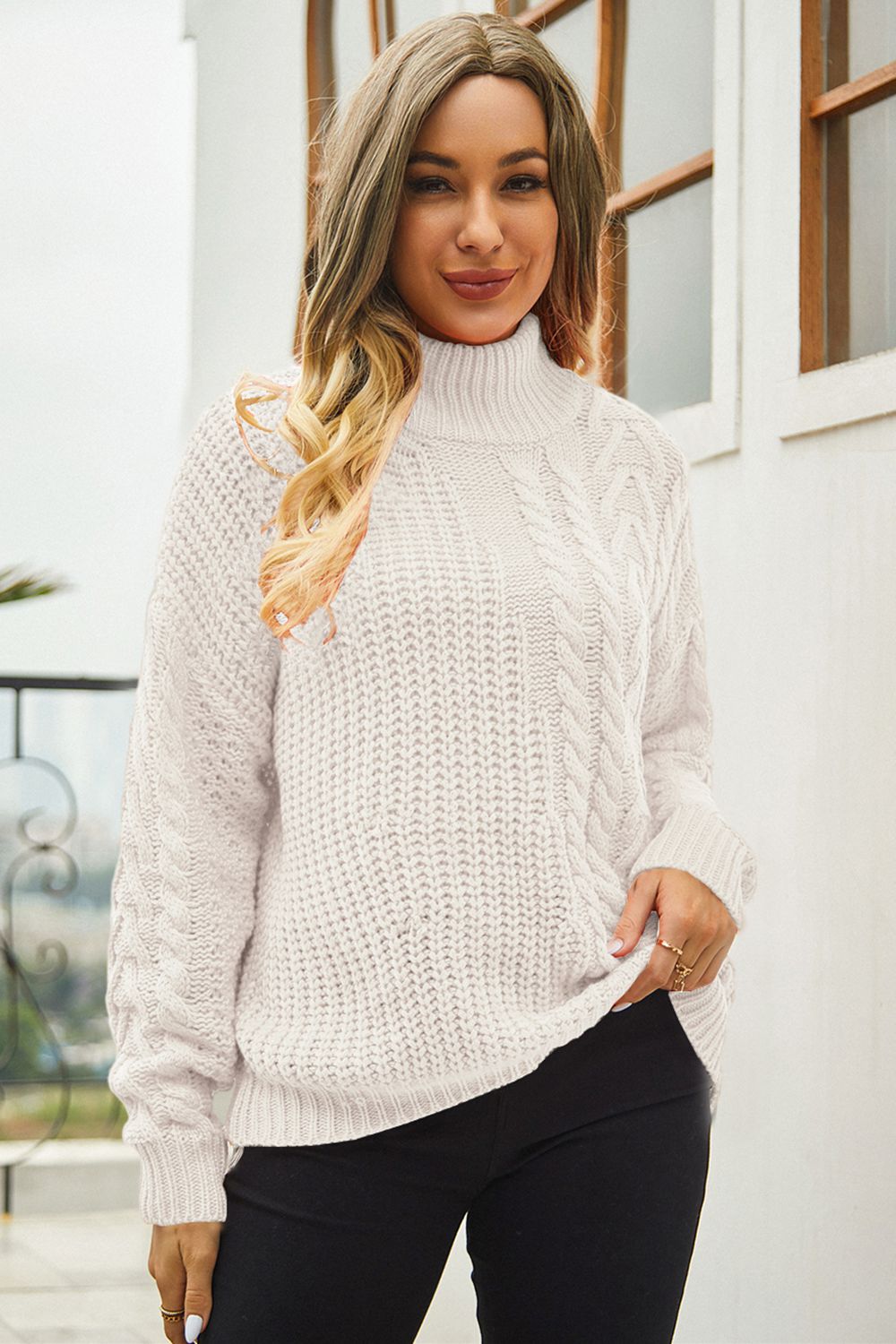 Cable-Knit Turtleneck Sweater