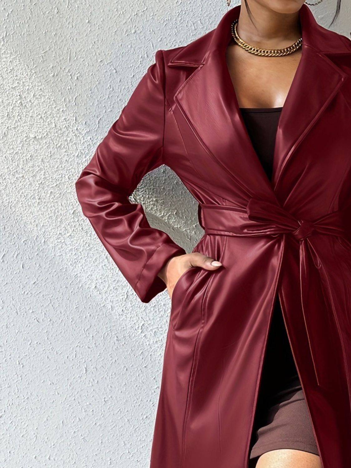 Leather Long Sleeve Trench Coat