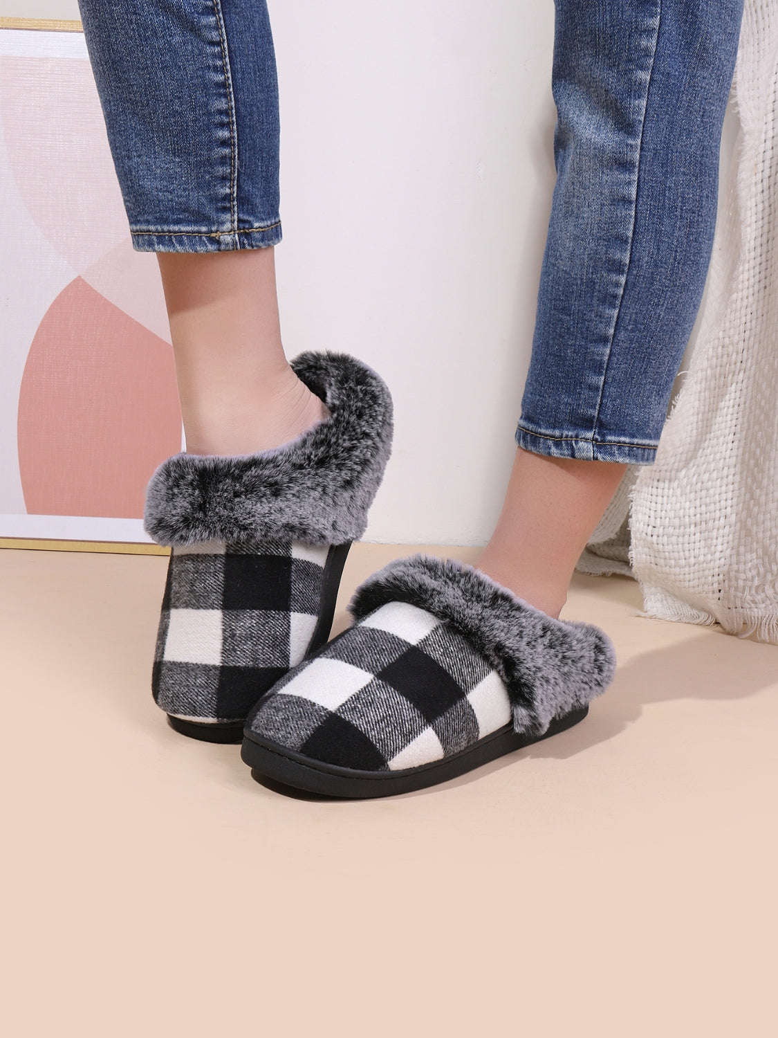 Plaid Furry Slippers