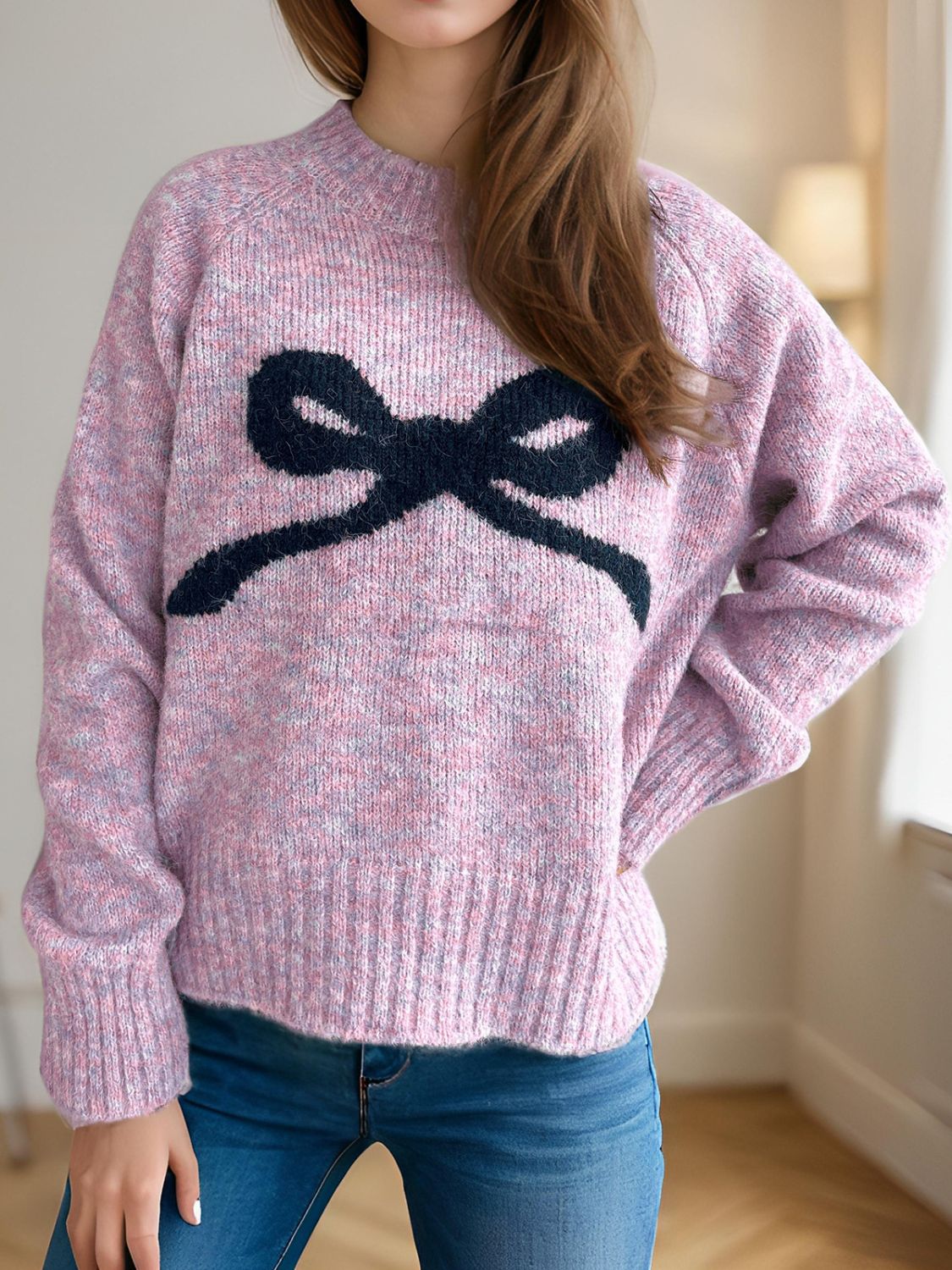 Cutesy Bow Long Sleeve Sweater