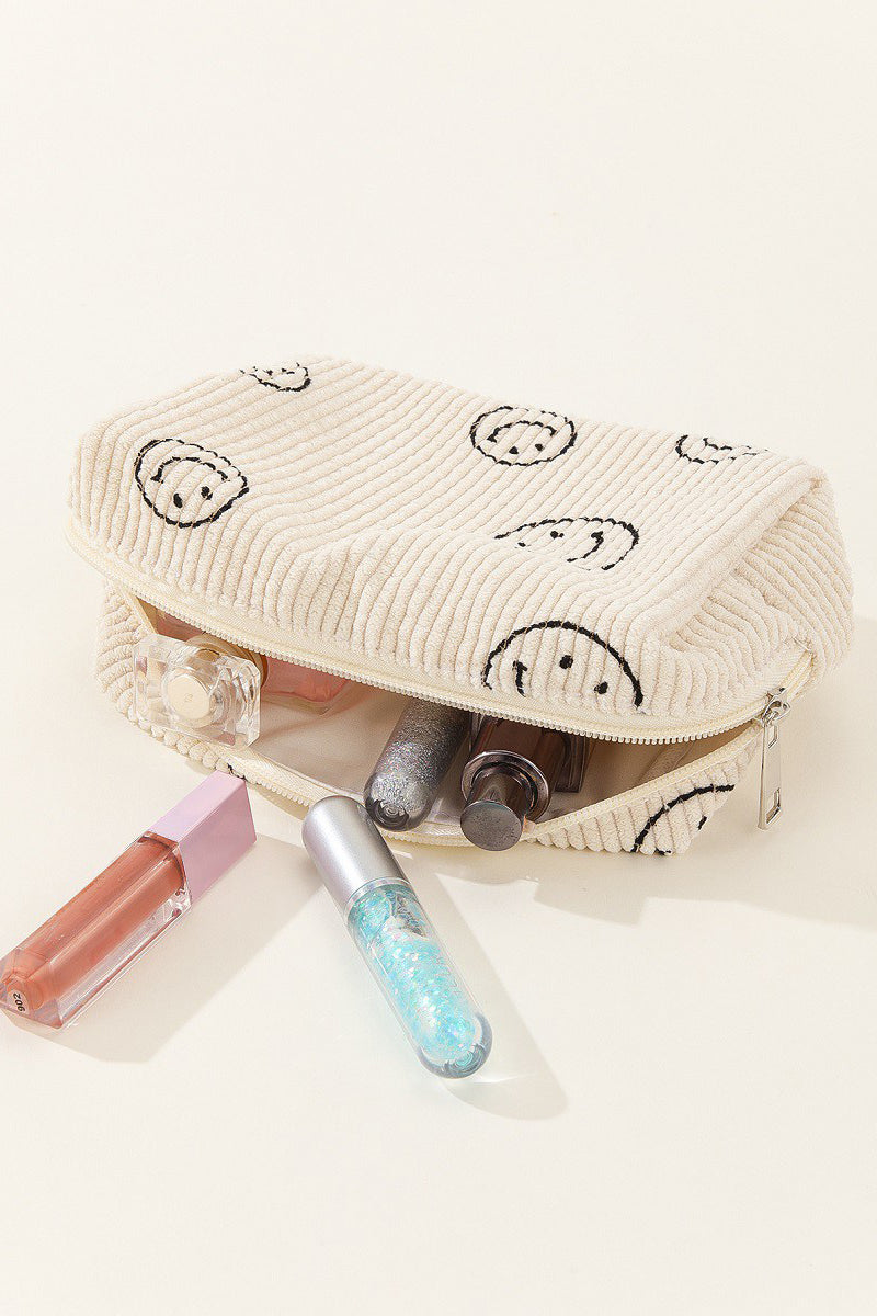 Smiley Face Corduroy Cosmetic Pouch