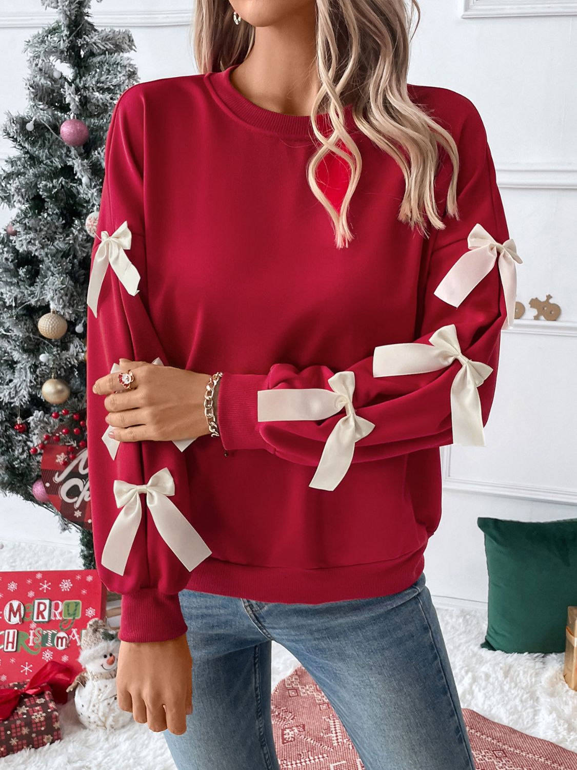 Fancy Red Bow Sweatshirt