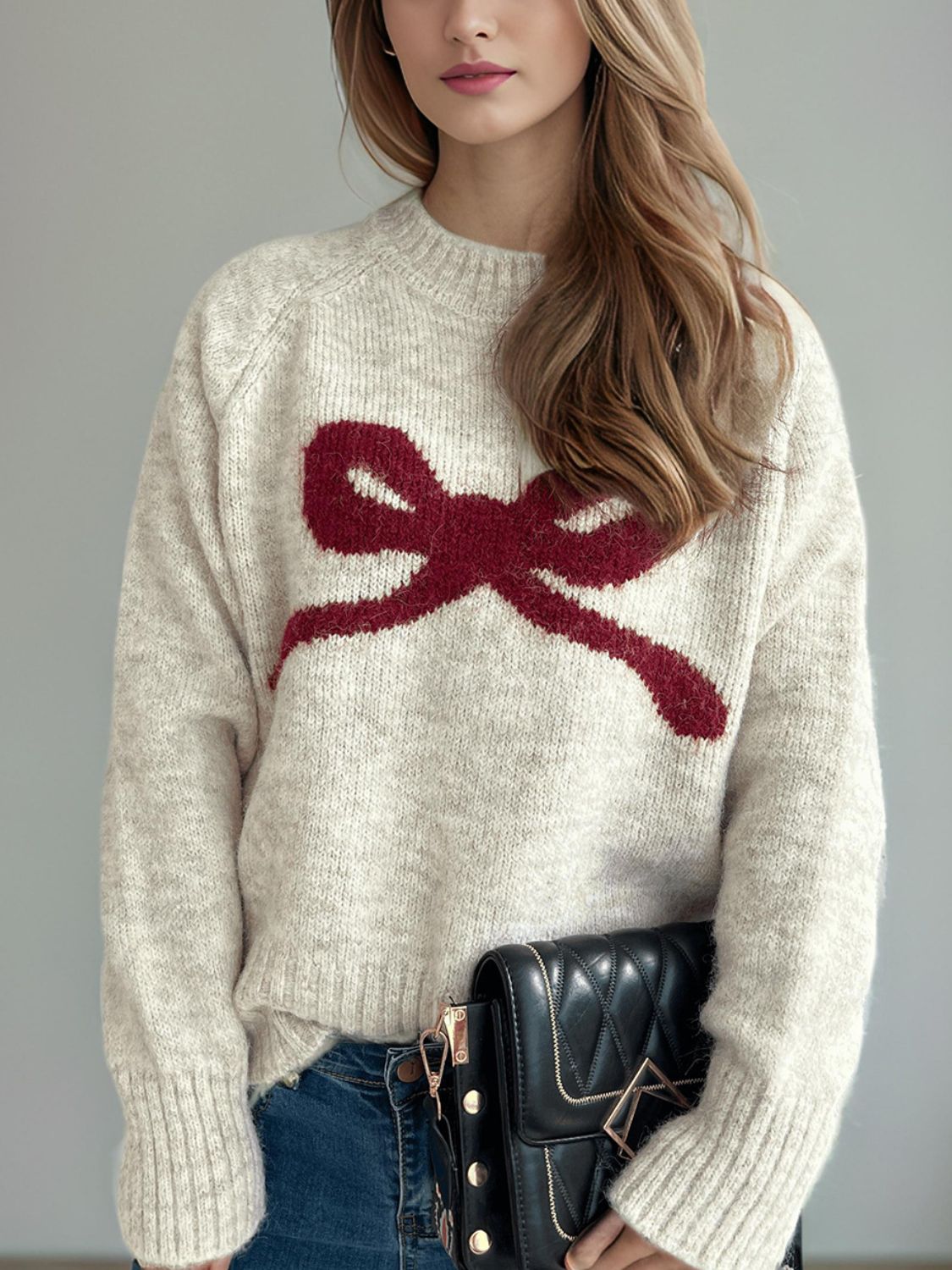 Cutesy Bow Long Sleeve Sweater