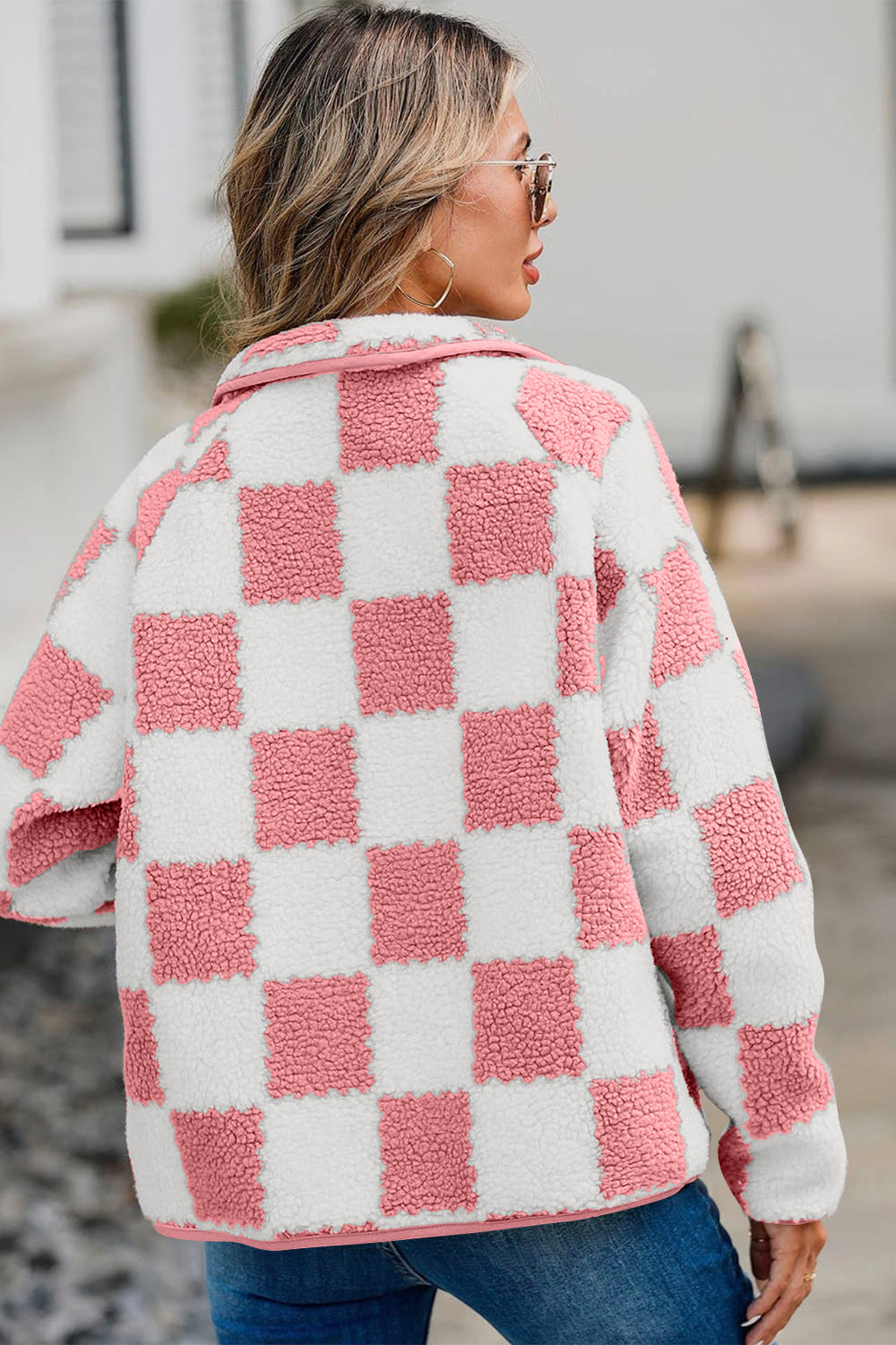 Checkered Snap Down Teddy Jacket