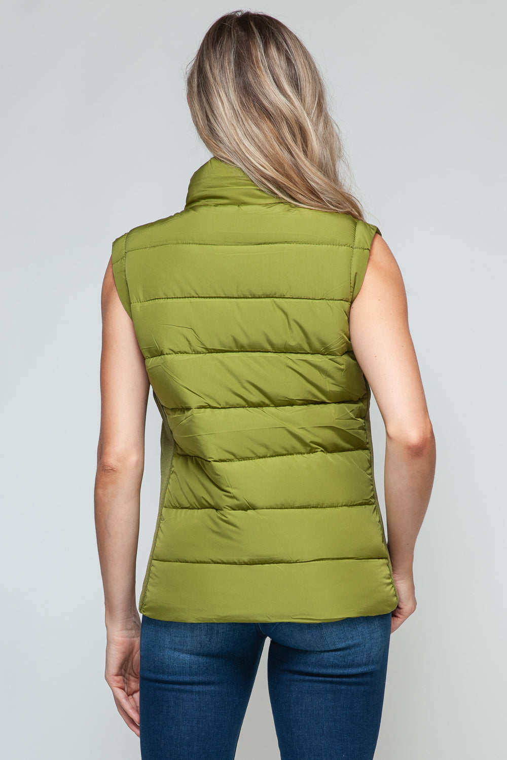 Lime Green Zip Up Turtleneck Vest with Pockets