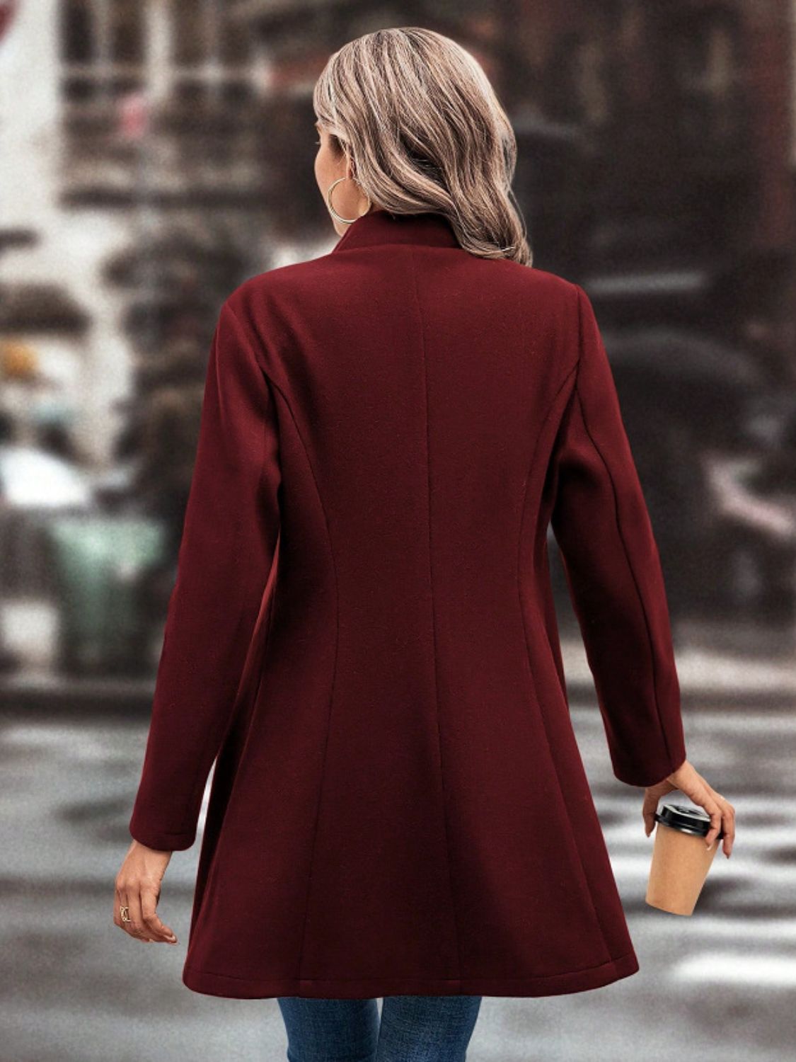 Collared Neck Button Up Long Sleeve Coat