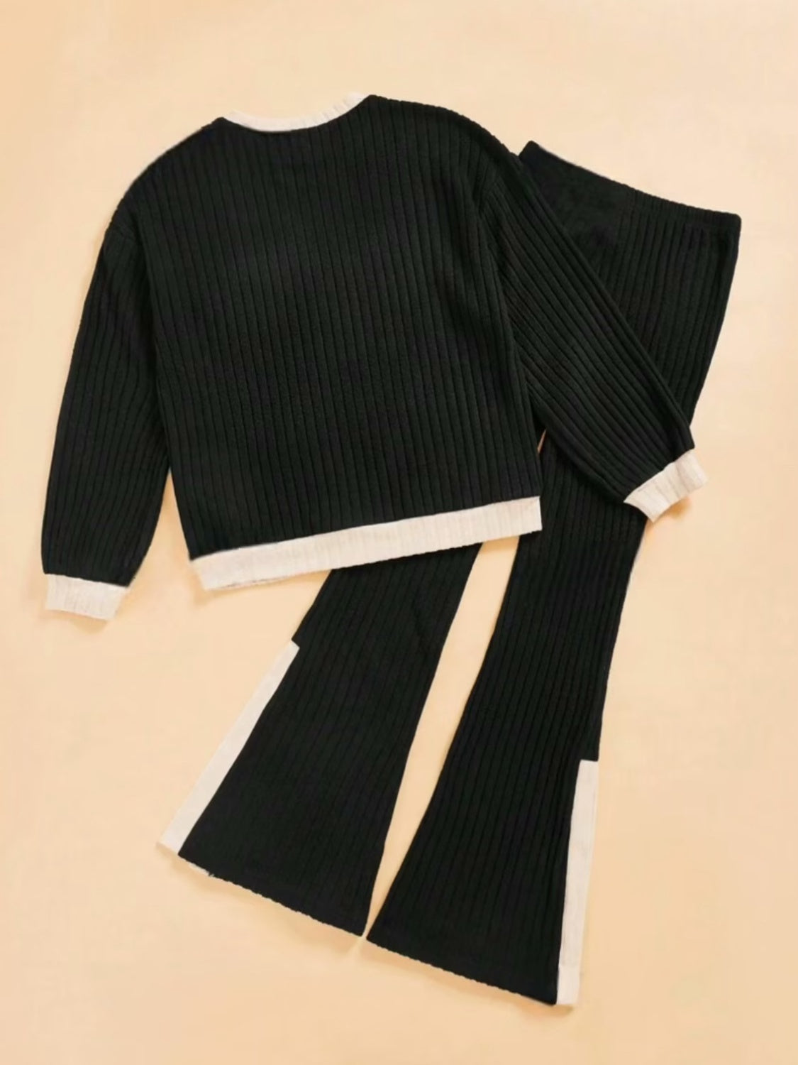 Contrast Long Sleeve Top and Bootcut Pants Set