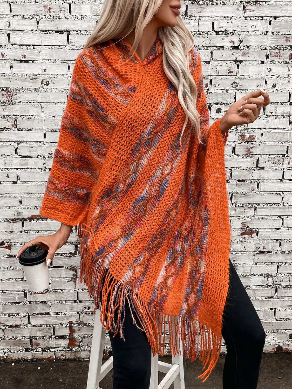 Fringe Hooded Poncho