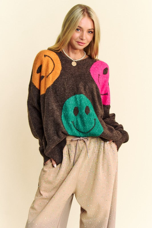 Dark Brown Davi & Dani Smile Oversize Sweater