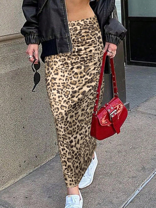 Let's Have Fun Leopard Slit Midi Skirt